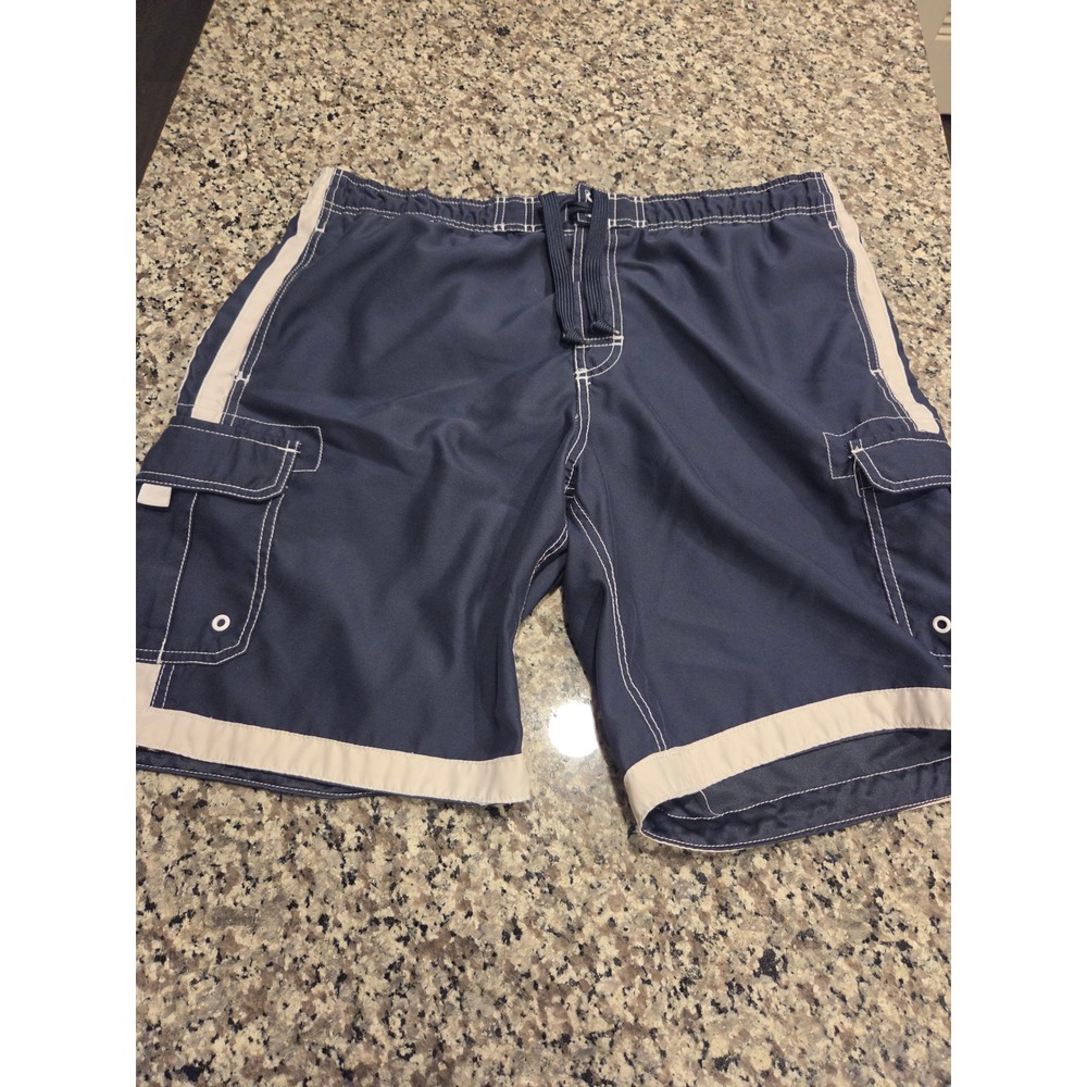 Joe Boxer Swim Trunks Mens Large Navy Blue Cargo Pocket Mesh Lined Board Shorts